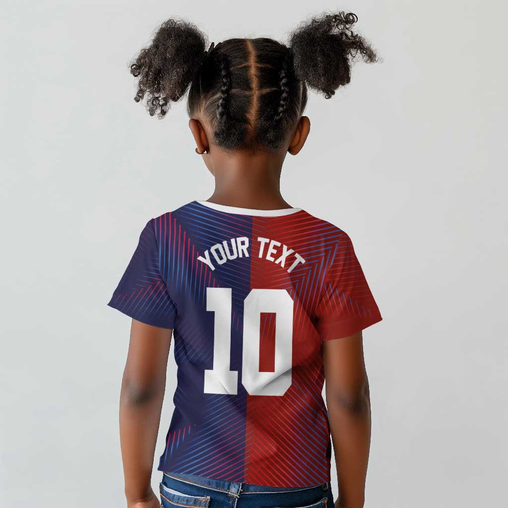 Custom Haiti National Football Kid T shirt Red Blue The Half Sporty Design - African Pride