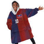 Custom Haiti National Football Kid Wearable Blanket Hoodie Red Blue The Half Sporty Design - African Pride