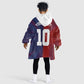 Custom Haiti National Football Kid Wearable Blanket Hoodie Red Blue The Half Sporty Design - African Pride