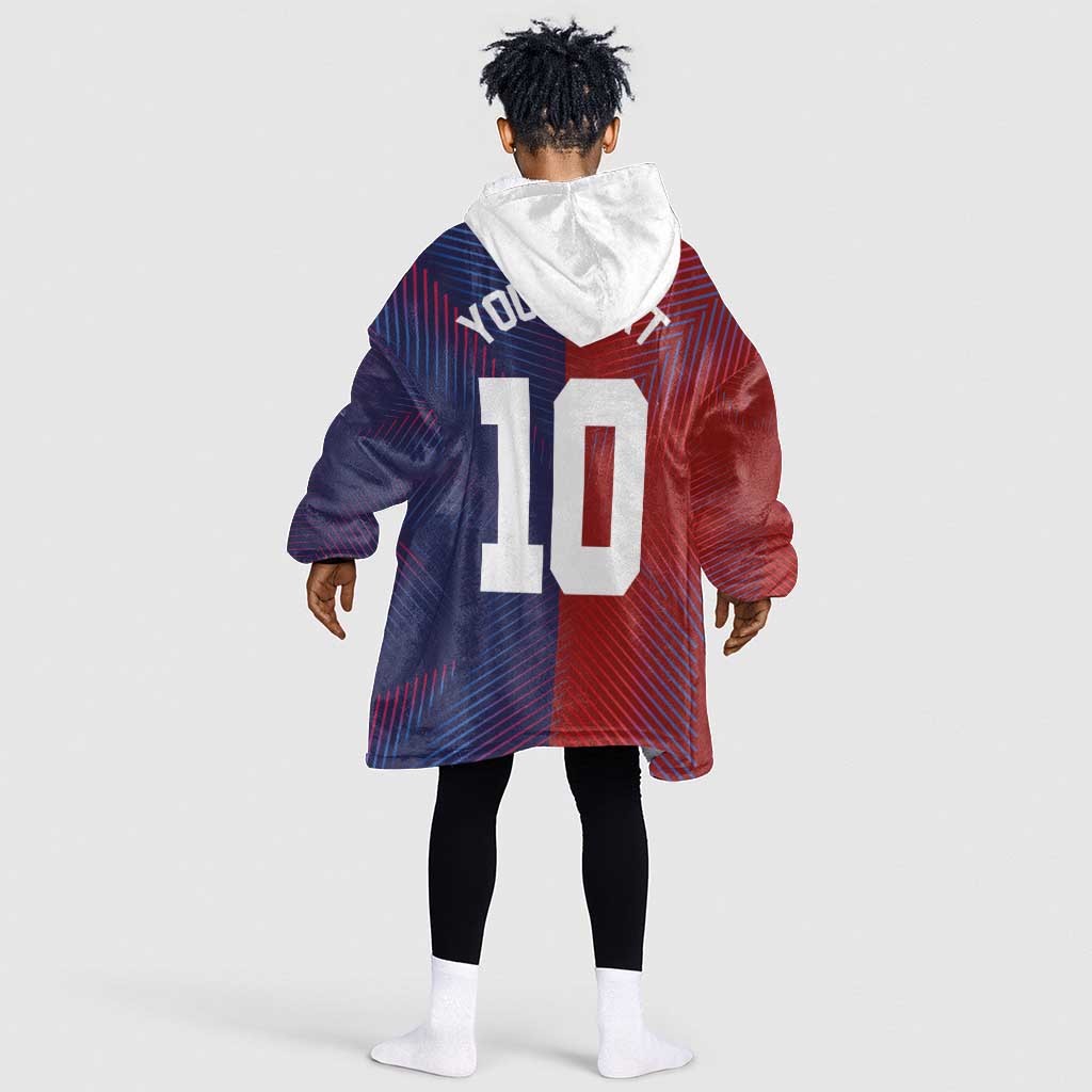 Custom Haiti National Football Kid Wearable Blanket Hoodie Red Blue The Half Sporty Design - African Pride