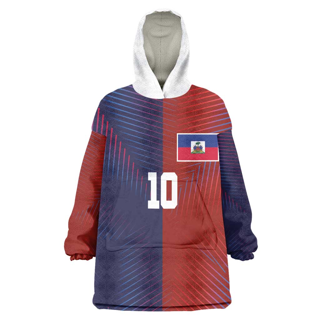Custom Haiti National Football Kid Wearable Blanket Hoodie Red Blue The Half Sporty Design - African Pride