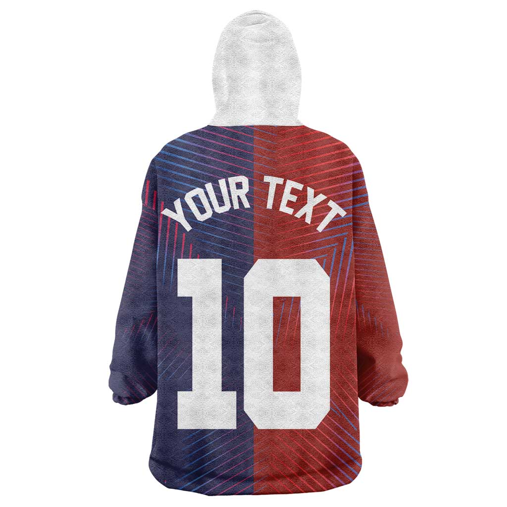Custom Haiti National Football Kid Wearable Blanket Hoodie Red Blue The Half Sporty Design - African Pride