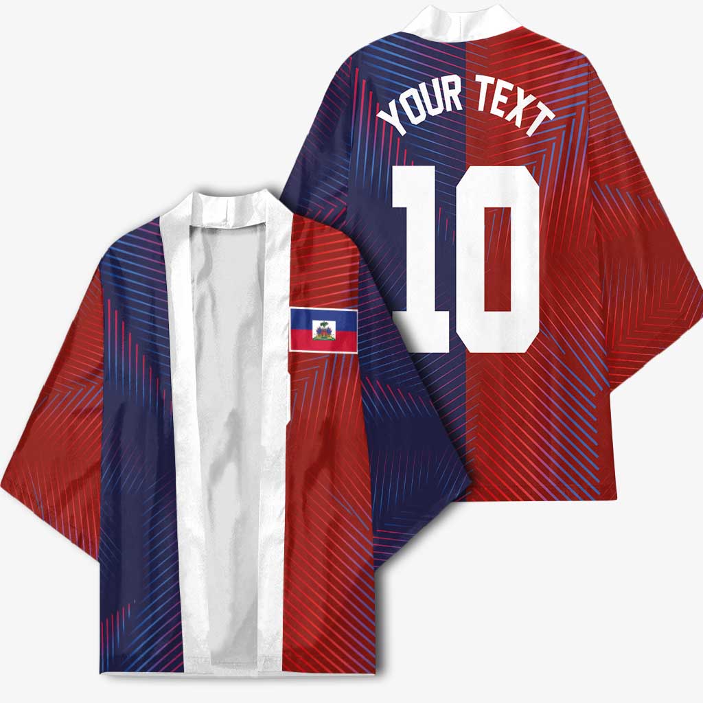 Custom Haiti National Football Kimono Red Blue The Half Sporty Design - African Pride