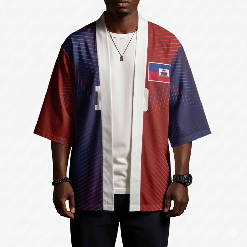 Custom Haiti National Football Kimono Red Blue The Half Sporty Design - African Pride