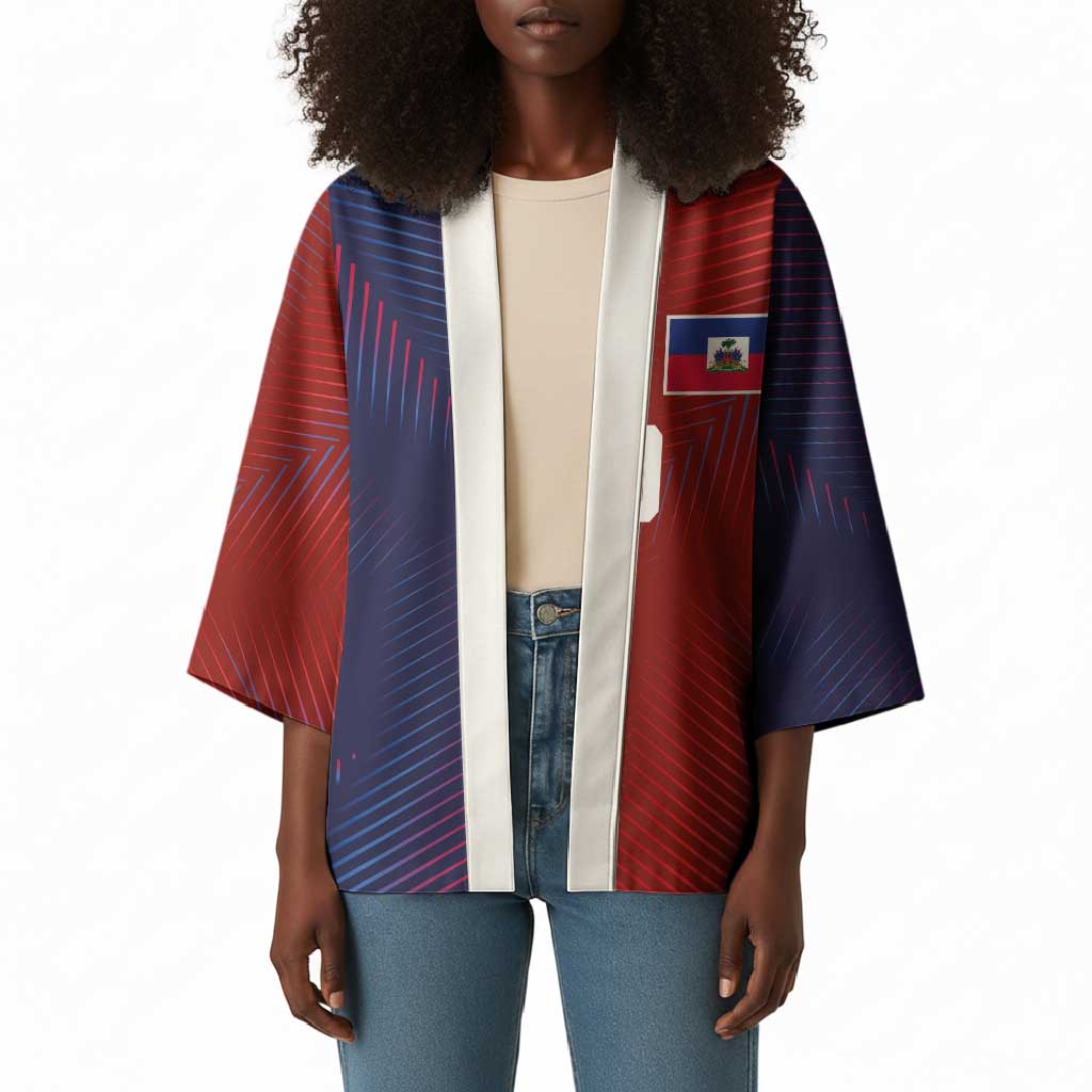 Custom Haiti National Football Kimono Red Blue The Half Sporty Design - African Pride