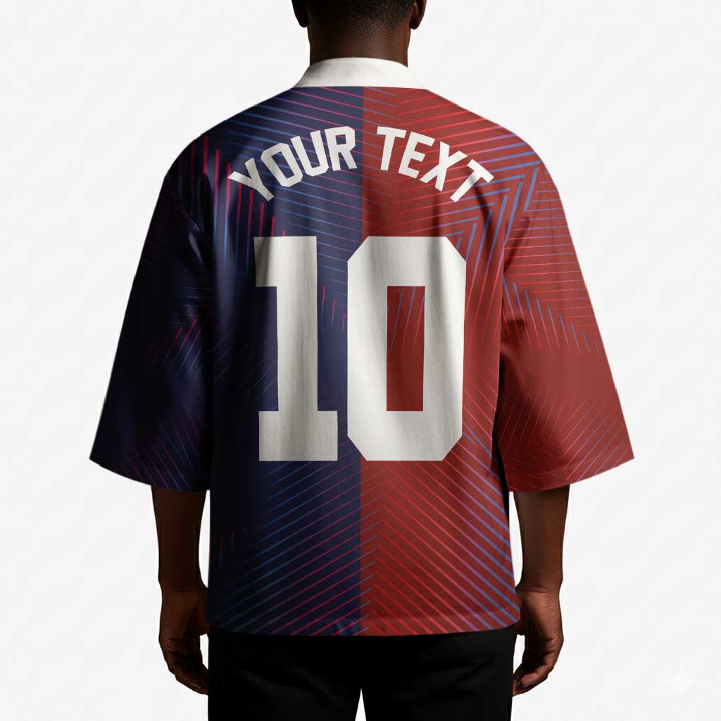 Custom Haiti National Football Kimono Red Blue The Half Sporty Design - African Pride