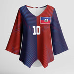 Custom Haiti National Football Kimono Sleeve Blouse Red Blue The Half Sporty Design - African Pride