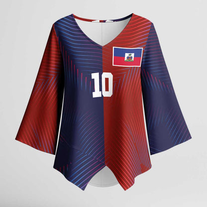 Custom Haiti National Football Kimono Sleeve Blouse Red Blue The Half Sporty Design - African Pride