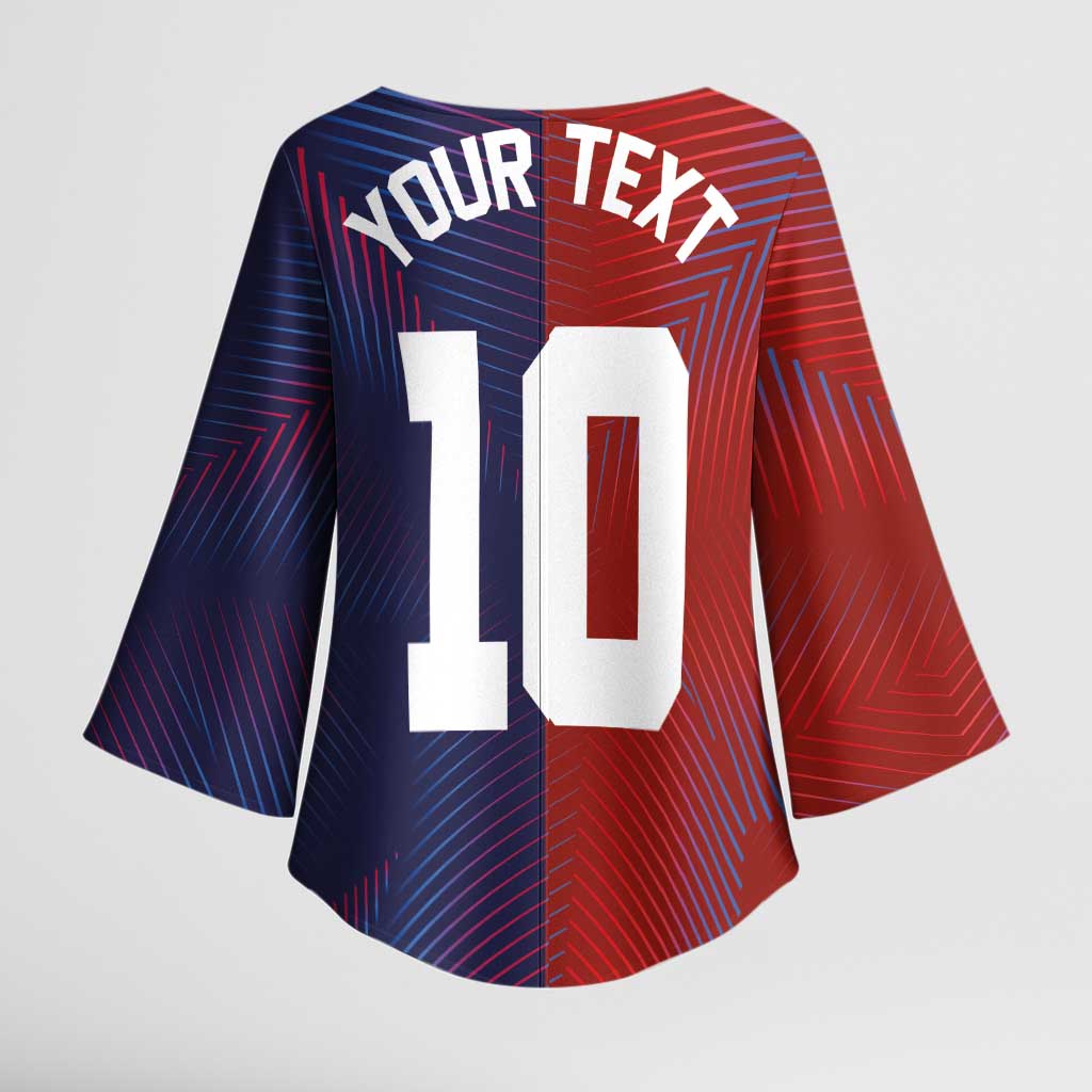 Custom Haiti National Football Kimono Sleeve Blouse Red Blue The Half Sporty Design - African Pride