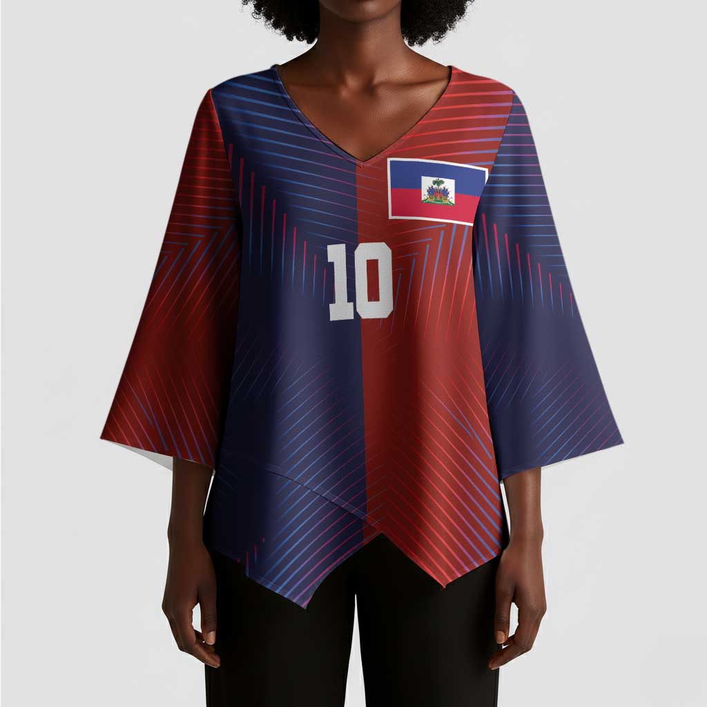 Custom Haiti National Football Kimono Sleeve Blouse Red Blue The Half Sporty Design - African Pride