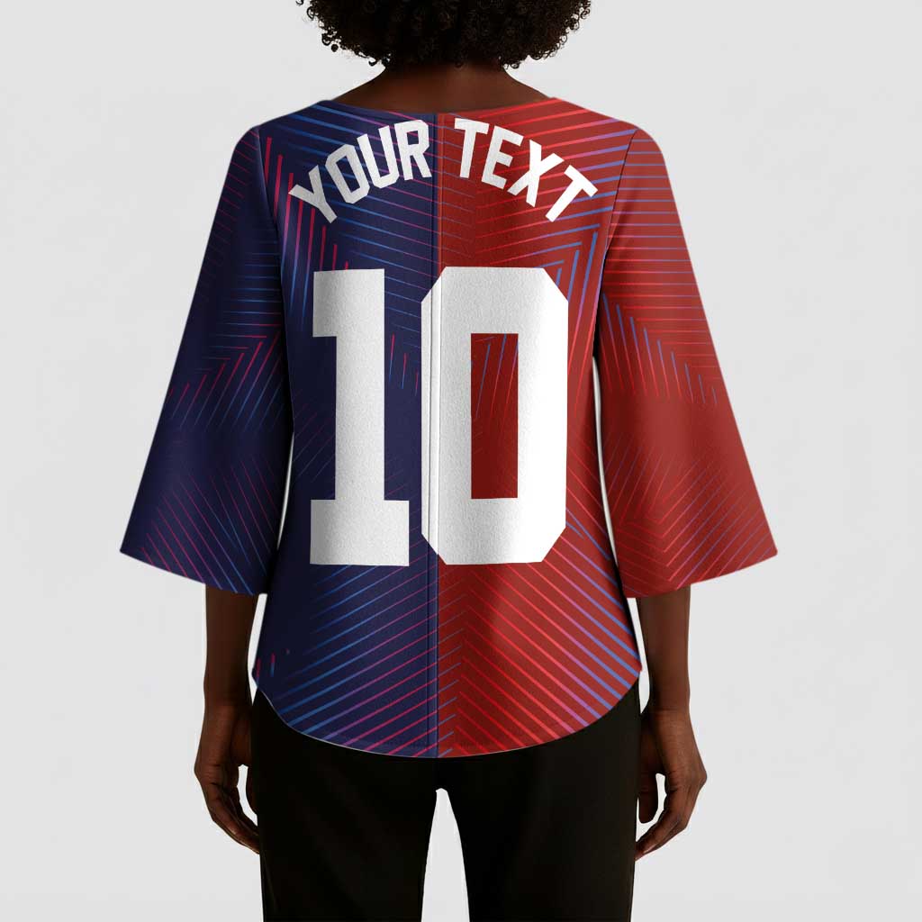 Custom Haiti National Football Kimono Sleeve Blouse Red Blue The Half Sporty Design - African Pride