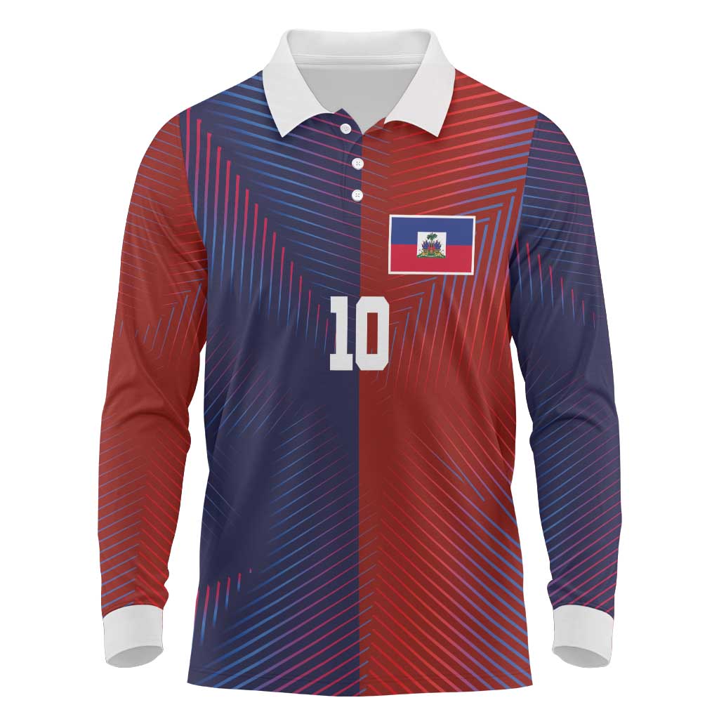Custom Haiti National Football Long Sleeve Polo Shirt Red Blue The Half Sporty Design - African Pride