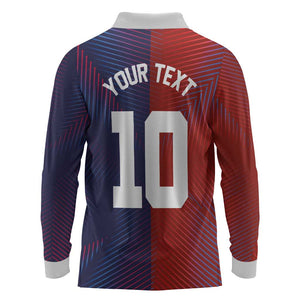Custom Haiti National Football Long Sleeve Polo Shirt Red Blue The Half Sporty Design - African Pride