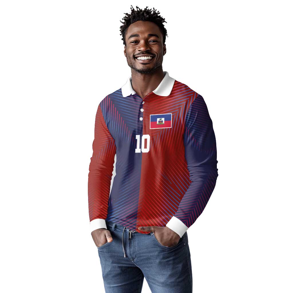 Custom Haiti National Football Long Sleeve Polo Shirt Red Blue The Half Sporty Design - African Pride