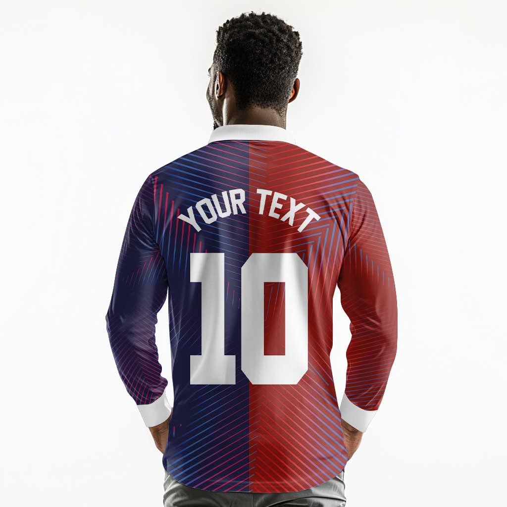 Custom Haiti National Football Long Sleeve Polo Shirt Red Blue The Half Sporty Design - African Pride