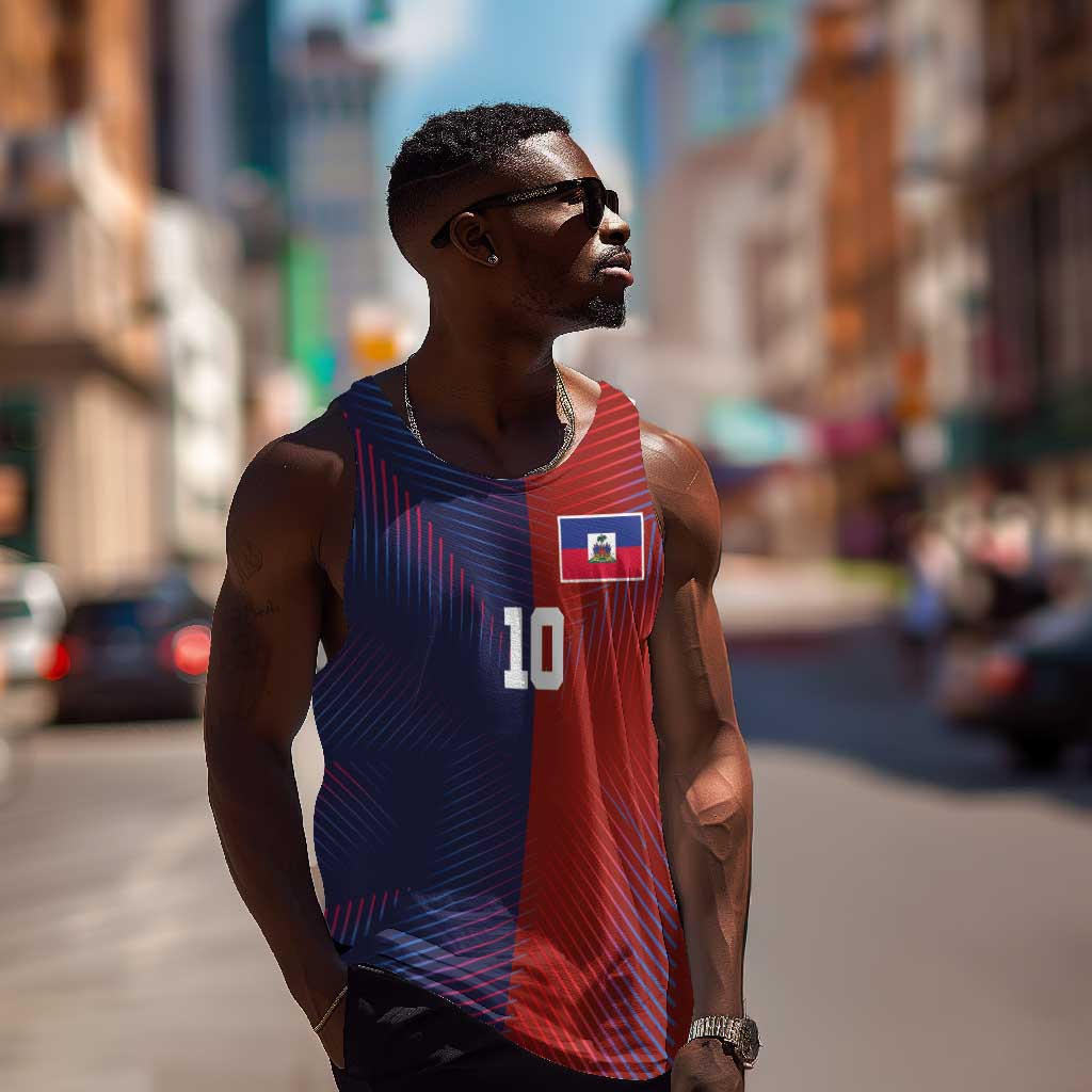 Custom Haiti National Football Men Tank Top Red Blue The Half Sporty Design - African Pride