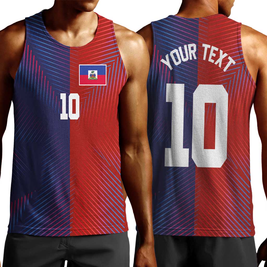Custom Haiti National Football Men Tank Top Red Blue The Half Sporty Design - African Pride