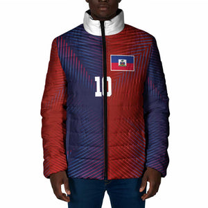 Custom Haiti National Football Padded Jacket Red Blue The Half Sporty Design - African Pride