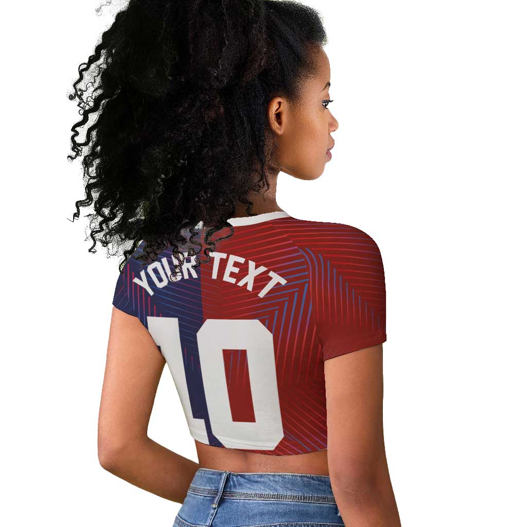 Custom Haiti National Football Raglan Cropped T shirt Red Blue The Half Sporty Design - African Pride
