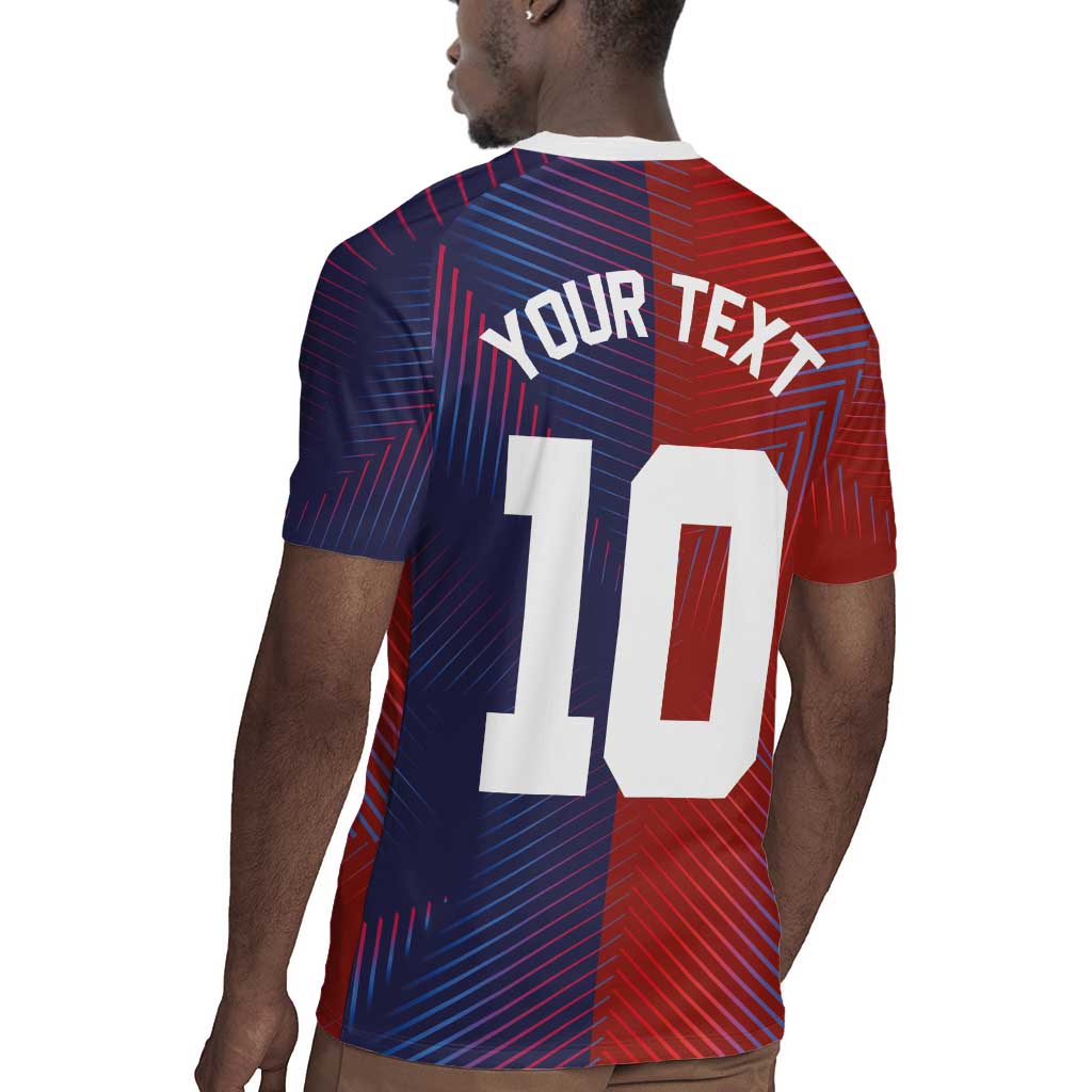 Custom Haiti National Football Rugby Jersey Red Blue The Half Sporty Design - African Pride