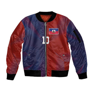 Custom Haiti National Football Sleeve Zip Bomber Jacket Red Blue The Half Sporty Design - African Pride
