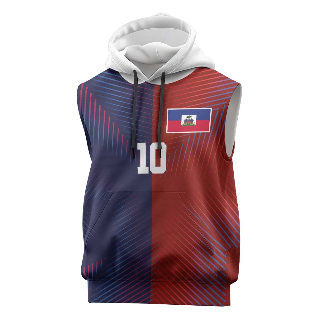 Custom Haiti National Football Sleeveless Hoodie Red Blue The Half Sporty Design - African Pride