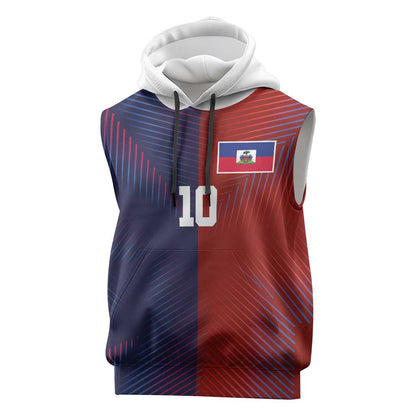 Custom Haiti National Football Sleeveless Hoodie Red Blue The Half Sporty Design - African Pride