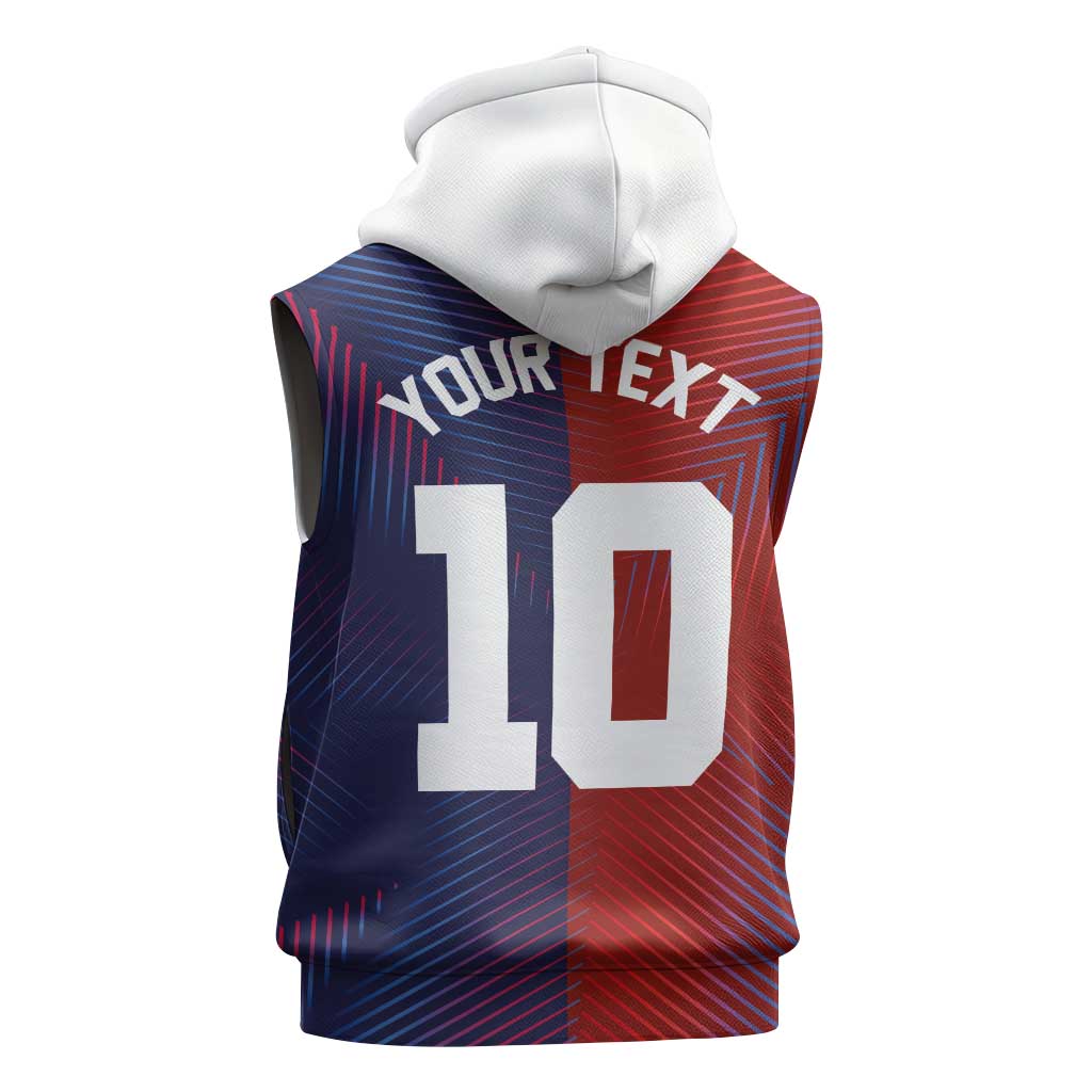 Custom Haiti National Football Sleeveless Hoodie Red Blue The Half Sporty Design - African Pride