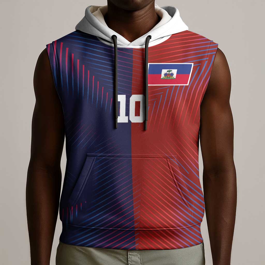 Custom Haiti National Football Sleeveless Hoodie Red Blue The Half Sporty Design - African Pride