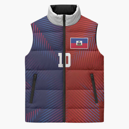 Custom Haiti National Football Sleeveless Puffer Jacket Red Blue The Half Sporty Design - African Pride