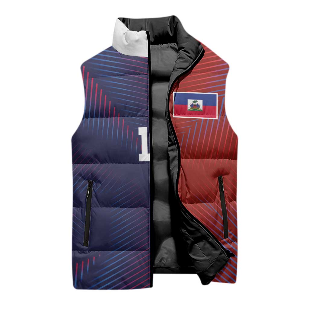 Custom Haiti National Football Sleeveless Puffer Jacket Red Blue The Half Sporty Design - African Pride