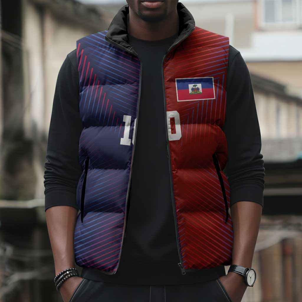 Custom Haiti National Football Sleeveless Puffer Jacket Red Blue The Half Sporty Design - African Pride