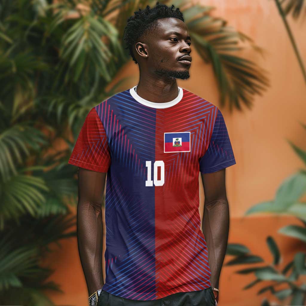 Custom Haiti National Football T shirt Red Blue The Half Sporty Design - African Pride