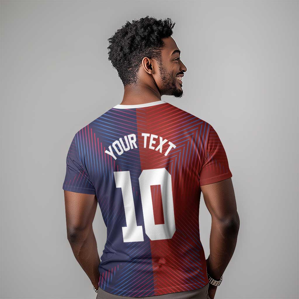 Custom Haiti National Football T shirt Red Blue The Half Sporty Design - African Pride