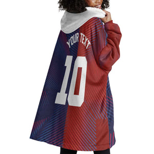 Custom Haiti National Football Wearable Blanket Hoodie Red Blue The Half Sporty Design - African Pride