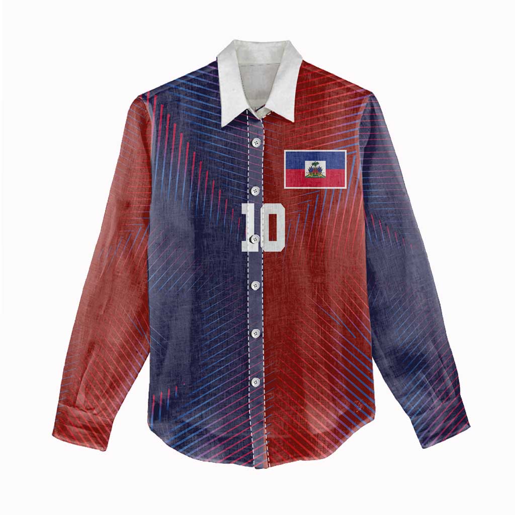 Custom Haiti National Football Women Casual Shirt Red Blue The Half Sporty Design - African Pride