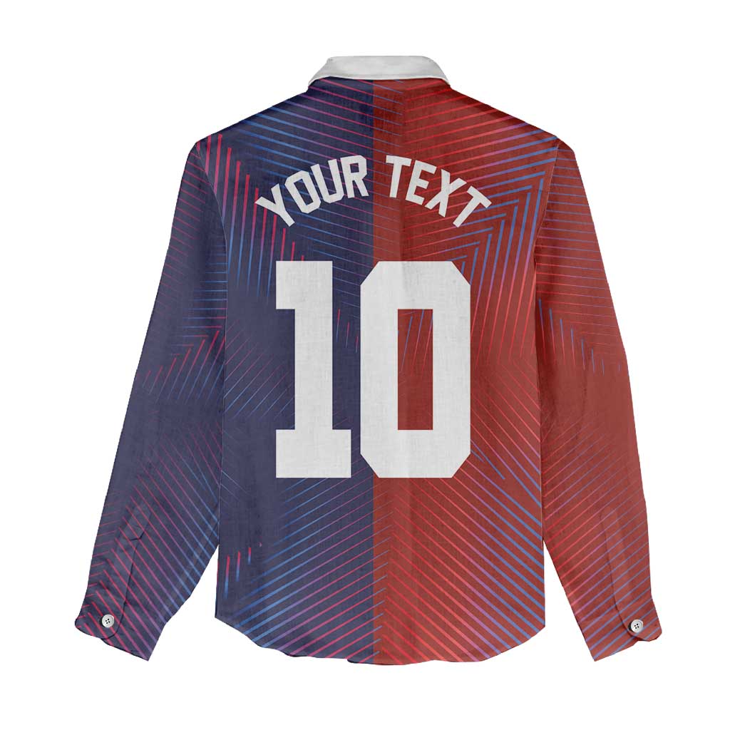 Custom Haiti National Football Women Casual Shirt Red Blue The Half Sporty Design - African Pride