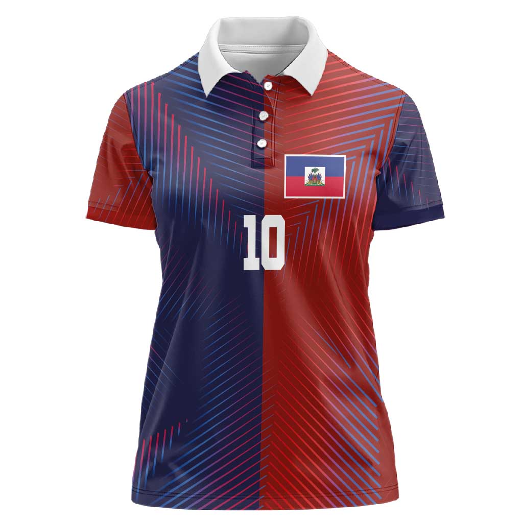Custom Haiti National Football Women Polo Shirt Red Blue The Half Sporty Design - African Pride