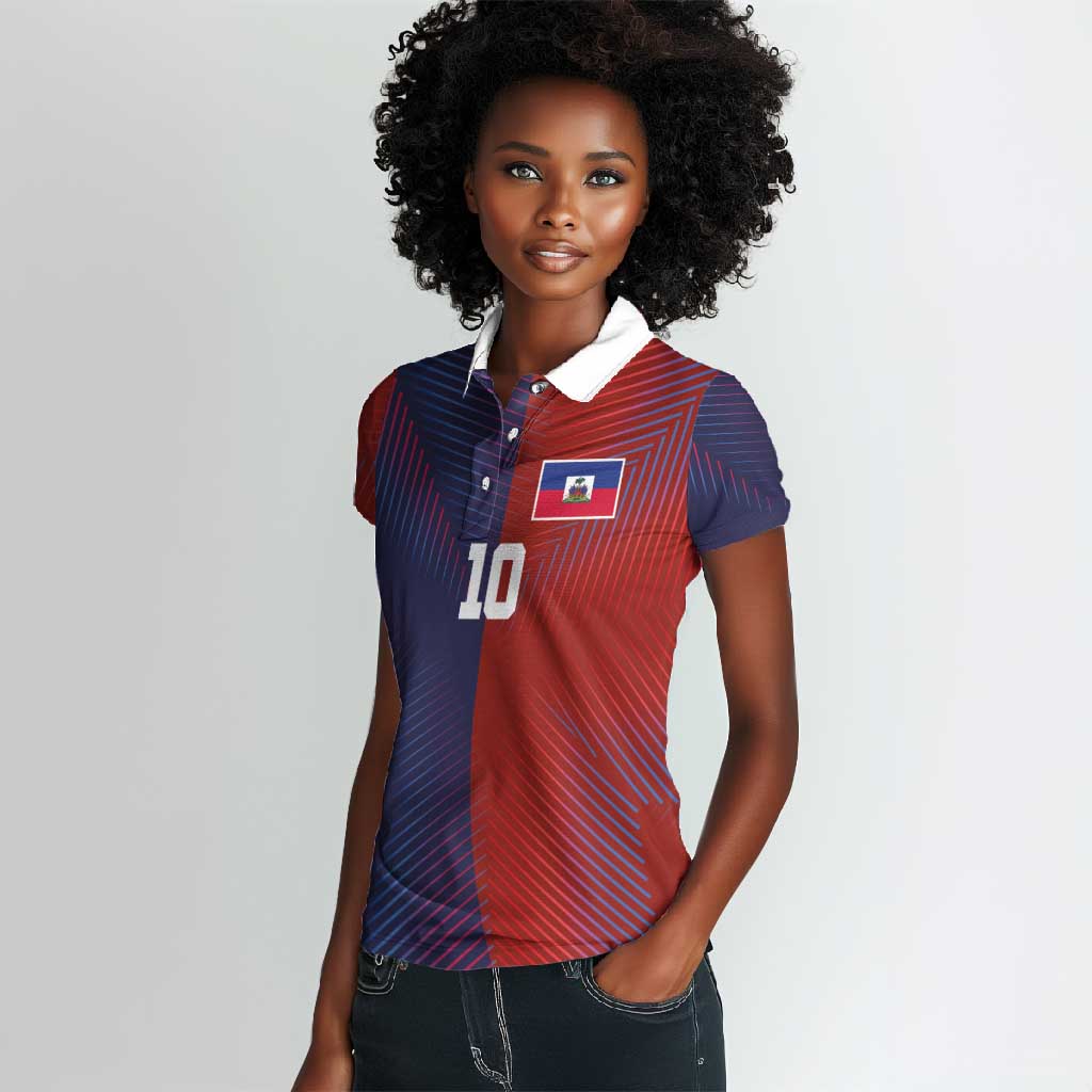 Custom Haiti National Football Women Polo Shirt Red Blue The Half Sporty Design - African Pride