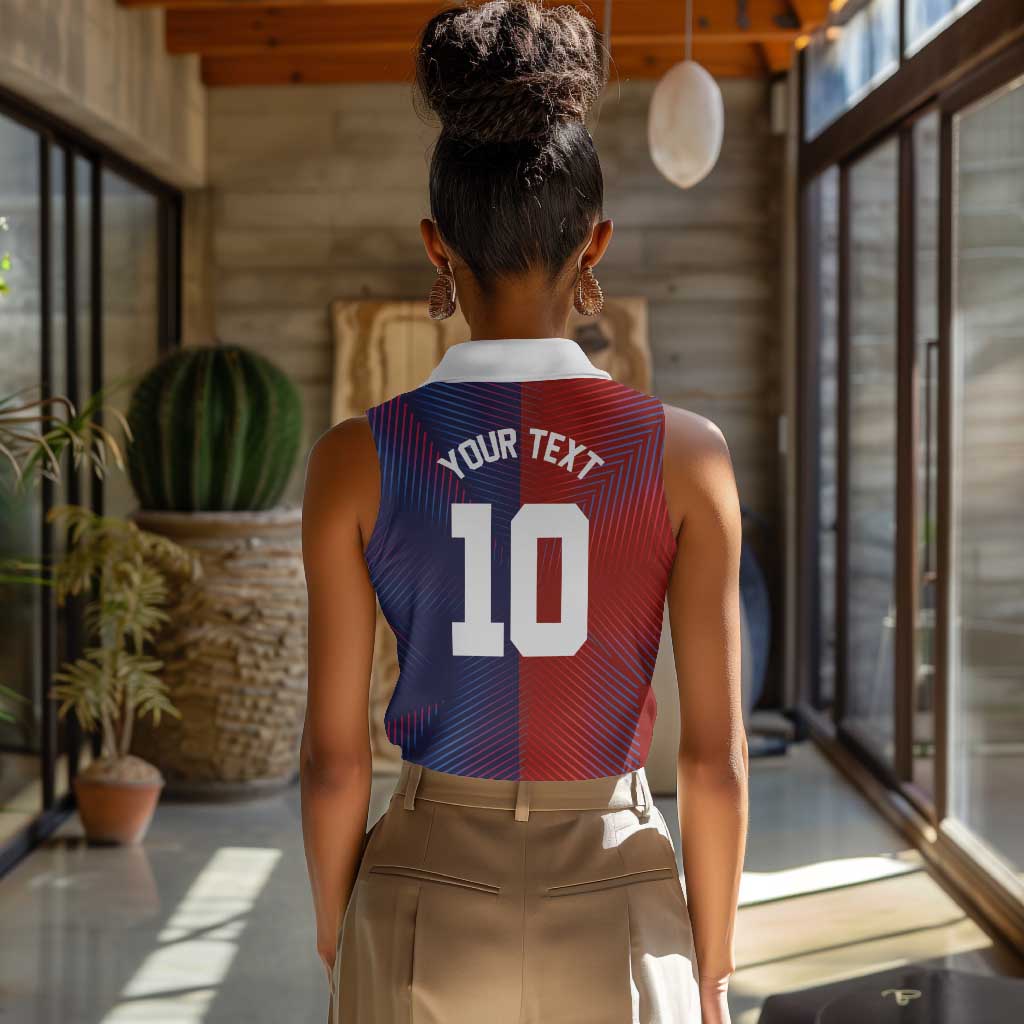Custom Haiti National Football Women Sleeveless Polo Shirt Red Blue The Half Sporty Design - African Pride