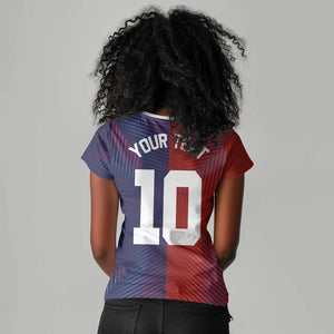 Custom Haiti National Football Women V-Neck T-Shirt Red Blue The Half Sporty Design - African Pride