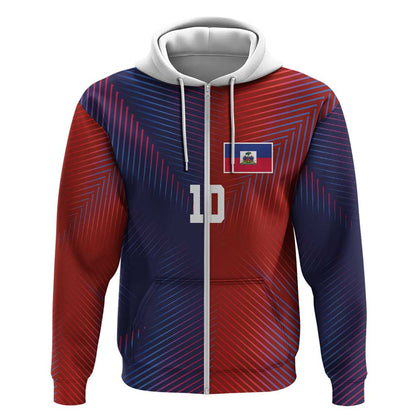 Custom Haiti National Football Zip Hoodie Red Blue The Half Sporty Design - African Pride