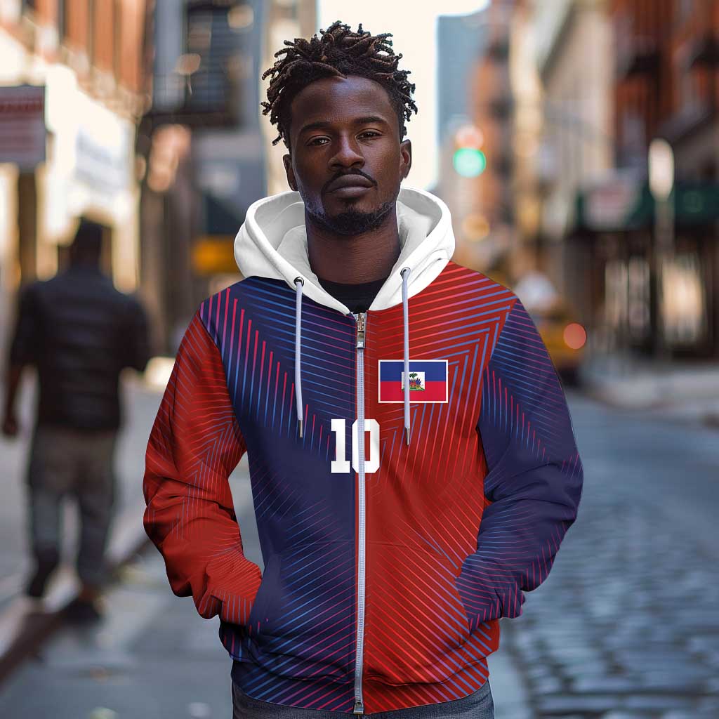 Custom Haiti National Football Zip Hoodie Red Blue The Half Sporty Design - African Pride