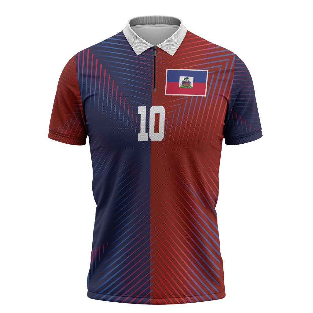 Custom Haiti National Football Zipper Polo Shirt Red Blue The Half Sporty Design - African Pride