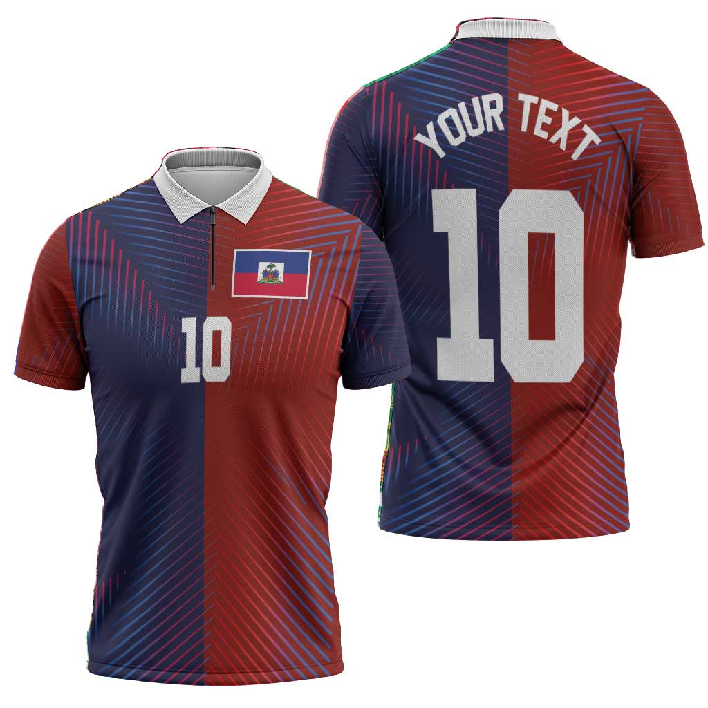 Custom Haiti National Football Zipper Polo Shirt Red Blue The Half Sporty Design - African Pride