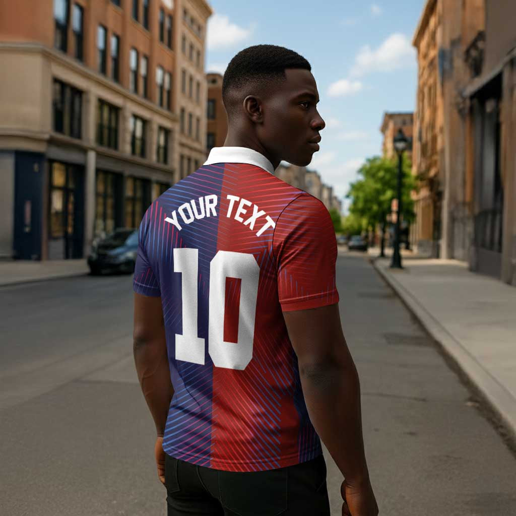 Custom Haiti National Football Zipper Polo Shirt Red Blue The Half Sporty Design - African Pride