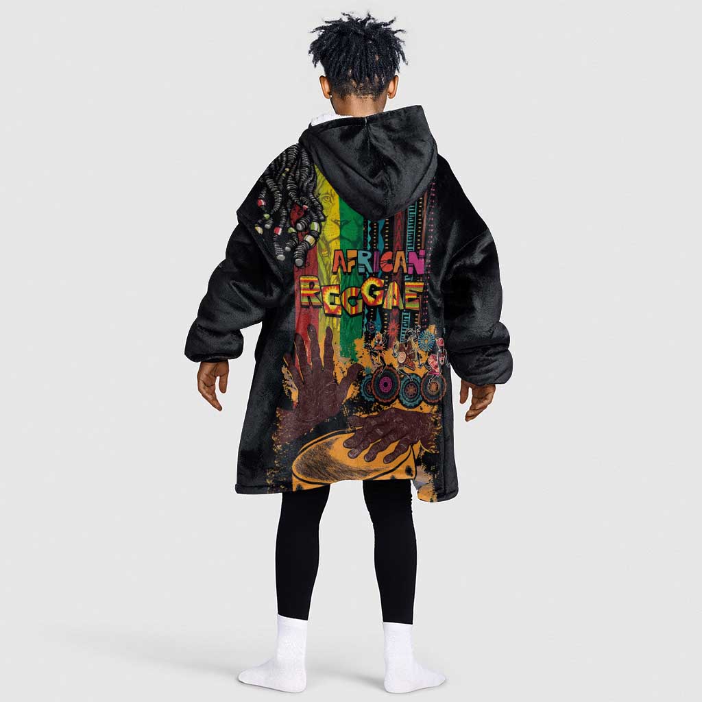 Afro-Caribbean Kid Wearable Blanket Hoodie African and Reggae Art Music - African Pride