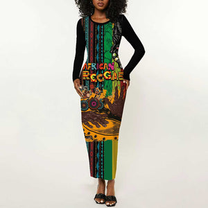 Afro-Caribbean Long Sleeve Bodycon Dress African and Reggae Art Music - African Pride
