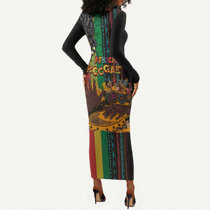 Afro-Caribbean Long Sleeve Bodycon Dress African and Reggae Art Music - African Pride