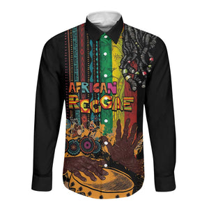 Afro-Caribbean Long Sleeve Button Shirt African and Reggae Art Music - African Pride